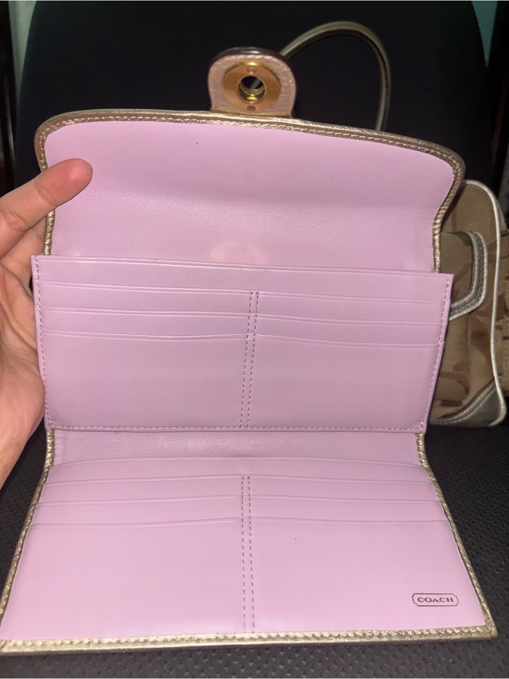 VTG Coach Beige Signature Satchel with Metallic + Gold Wallet - Picture 16 of 16